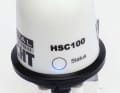 The blue light in the semi-transparent housing signals operation and compensation success via flashing codes