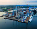 This is where the mega yacht "A" was built on the premises of German Naval Yards.