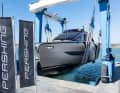Die Pershing GTX70 beim Adria-Launch. Charakteristisch für die GTX-Reihe ist der für Pershing steile Steven mit rundem Verlauf oben.