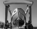 The 2,700 hp of the three D13 engines bring three IPS units into the water. Top speed: 35 knots.