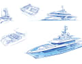 Skizze: Die ersten Ideen landen auf dem Papier. Etwa  die Entwürfe für die 50 Meter lange „Enzo“ von Siman Yachts.