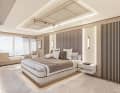 In der Mastersuite thront mittig das Bett.
