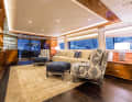 Customised interior: the five-seater sofa fills almost the entire port side of the saloon on the main deck. It also offers support for long legs