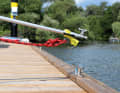 With the mooring line attached, the carabiner can be slid into the yellow holder and ...