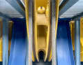 One of 112 pulleys through which the steel cables that hold the trough run