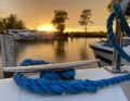Sunset over the le Boat charter base in Nieuwpoort.