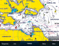 Garmin: The colour scheme (changeable) makes the echoes slightly less present than with the competitors. Sonderburg is the furthest clear echo at 9 miles. The compact symbol for the Kalkgrund lighthouse appears on the echo of the same