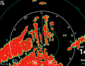 Raymarine: The harbour basin and entrances are clearly visible, the buoys only slightly overlap. In the small areas, the dead zone remains narrowly limited