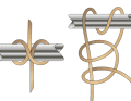The weaving bar is one of the fender knots. It is easy to undo, allowing the fender to be moved in height.  The round turn with two half-turns is probably the most commonly used type of knot for attaching fenders. It is quick to tie and just as quick to untie.