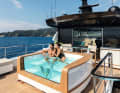 ... as is the glass-fronted jacuzzi located aft of the skylounge. "Perfect Lady" has several lounge areas on the three decks, so that the family is well spread out.