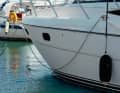 Mooring line, fitted to fore and centre cleat.