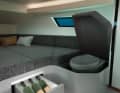 Well hidden: A toilet is integrated into the cabin under the lying surface. Storage space has also been thought of in the centre