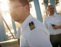 Always vigilant: First Officer and Captain Tim Ohorn keep an eye on the never-sleeping giant
