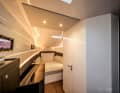 Enough for the weekend: The cabins at the front and rear are open and share a shower room. Fresh air comes in through hinged windows