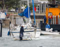 Damp: A yacht is towed to the crane