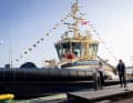 Christening of Denmark's first electric tugboat by Queen Mary