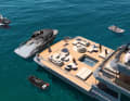 Lots of movement: With the tender extended and the bulwarks folded down, the deck area is 135 square metres. The pool can be covered; when empty, the deck furniture ends up in it
