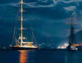 Il "Bayesian" e l'olandese "Sir Robert Baden Powell" all'ancora nella baia di Porticello/Sicilia. Il superyacht doveva prendere il mare la sera stessa.
