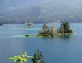 The islets in the Eibsee under the northern flank of Germany's highest mountain - the Zugspitze - look almost Caribbean.