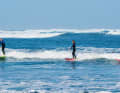 Author Dirk Herpel, his daughter Paulina and Kai Nicolas Steimer find smaller fun waves even on big days: Majanicho's inside breaking wave is perfect for this - and not scary.