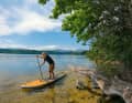 Classic use for these boards: Moderate tours on inland lakes like here on the Staffelsee in Upper Bavaria - and as a bouncy castle and bathing island anyway.