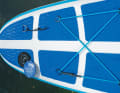 Larger than average luggage net for longer tours, nice valve cover and large split pads, so you could also fold the board lengthways.