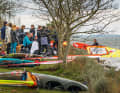 This is what the hottest German freestyle championship looks like: Minimal setup on land (best spot)...