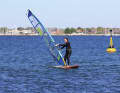 ...until the bottom of the sail, the lower leech, touches your back shin - the signal to change sides.