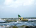 Westerly wind shovels surf onto the beach here