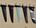 The fins in the test group: Noble carbon at Duotone, JP with 40 cm slightly longer than the rest, Tabou with a slight rake in the tip