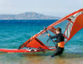 If you tilt the boom end towards the water (luffing), the board will turn into the wind (upwind).