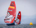 Sebastian Kördel is in second place after the first day of the iQFoil European Championship.