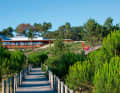 The new hotel nestles inconspicuously between dunes and pine trees.
