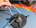 Pull your spare rope through under the plate of the mast base plate, tighten the plate again...