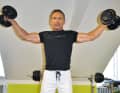 Side raise: This is an isolation exercise for your shoulders. It ensures good stability of the shoulder joint and protects your joint from dangerous injuries such as dislocation. With your elbow slightly bent (and frozen!), lift the dumbbells sideways to about head height...