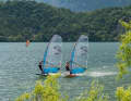 Spontaneous speed duel between Exocet and Fanatic on the usually lightly windy Lago di Cavedine (right)