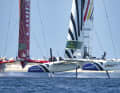 The race courses at the SailGP are short and narrow, the boats reach speeds of more than 100 kilometres per hour and often come frighteningly close to each other