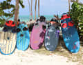 The five test candidates relaxing on the beach between kilometres of test runs: Starboard Futura, Goya Bolt, JP-Australia Supersport, Duotone Jag and Tabou Rocket Plus