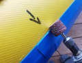 The edge is carefully sanded flat. Grind as little as possible into the neighbouring fabric.