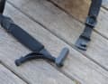 The fastener closes magnetically at the chin