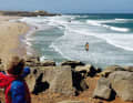 A popular bathing beach on calm days and a playground for wave windsurfers when the Nortada is blowing hard: Praia do Guincho.