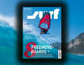 Flo Jung looks into Samuel Tomé's camera from an unusual perspective on the surf cover