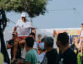 Carried on shoulders - world champion Pierre Mortefon