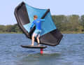 On downwind you have no more pull in the wing. Now release the front hand...