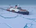 Rendering der "Polarstern II" in ihrem zukünftigen Einsatzgebiet.