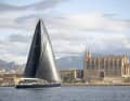 The Contest 63 CS in front of the Cathedral of St Mary. During the tests in the bay of Palma, the 32-tonner also performed convincingly in light winds
