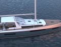 The striking hull lines and deck layout of the blue water cruiser were created by French designer Nicolas Purnu.