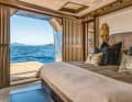 Large hatch: the owner's balcony opens to starboard.  The complex construction of the hatch also influenced the design of the hull. For a sailing yacht of this size, the installation represents a remarkable achievement of design and shipyard work by Baltic Yachts