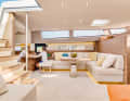 Bright and open: The kitchen counter also serves as a chart table and bar. Large hull windows provide a good view