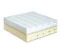 Foams & cuts: The combination of different firm foams is the most common method of producing a comfortable mattress. With differently shaped incisions, the compressive strength can be changed and a multi-zone lying surface created. Some manufacturers, such as Laroma, also use softer foam in the shoulder area. In the "Feeldry" model from Calypso shown here, an open-cell core layer ensures internal ventilation of the mattress